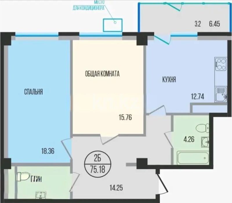 Продажа 2-комнатной квартиры, 75.18 м² - Продажа двухкомнатных квартир в монолитном доме в Казахстане - страница 13 фото 1 из 1