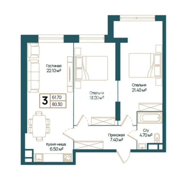 Продажа 3-комнатной квартиры, 80 м² - Недвижимость в Алматы - страница 25 фото 3 из 3