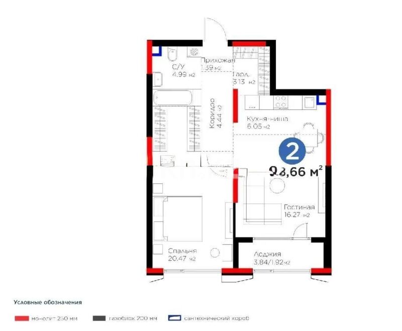 Продажа 2-комнатной квартиры, 58.66 м² - Продажа квартир в новостройках Алматы без посредников фото 1 из 1
