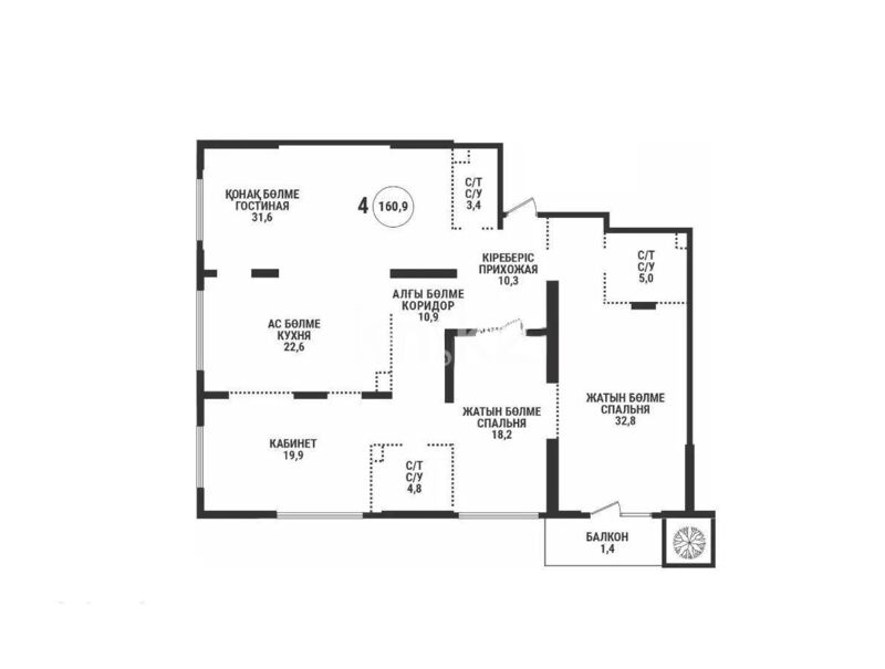 Продажа 4-комнатной квартиры, 160.9 м² - Продажа четырехкомнатных квартир от собственников в Казахстане фото 5 из 5