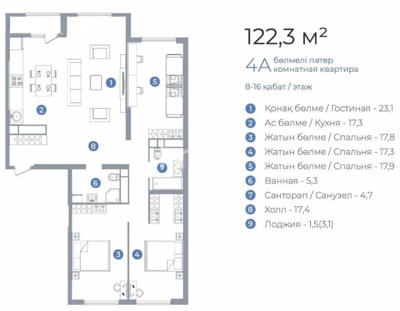 Продажа 4-комнатной квартиры, 123 м² - Продажа недвижимости в Алматы - страница 23 фото 1 из 1