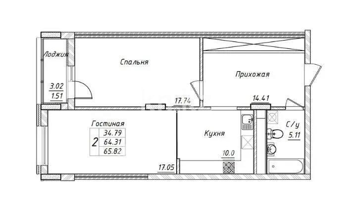 Продажа 2-комнатной квартиры, 65.82 м² - Продажа квартир в блочном доме в Казахстане - страница 5 фото 1 из 1
