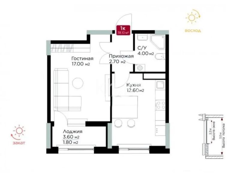 Продажа 1-комнатной квартиры, 38.1 м² - Недвижимость в Астане - страница 11 фото 1 из 1