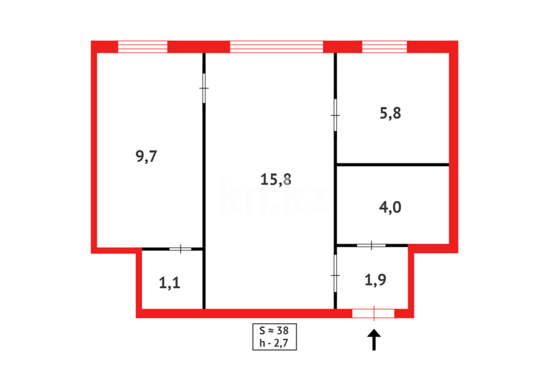Продажа 2-комнатной квартиры, 38 м² - Продажа квартир в блочном доме в Караганде - страница 2 фото 8 из 8