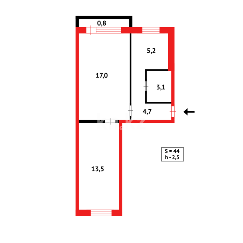 Продажа 2-комнатной квартиры, 44 м² - Продажа двухкомнатных квартир в панельном доме в Казахстане - страница 92 фото 9 из 9
