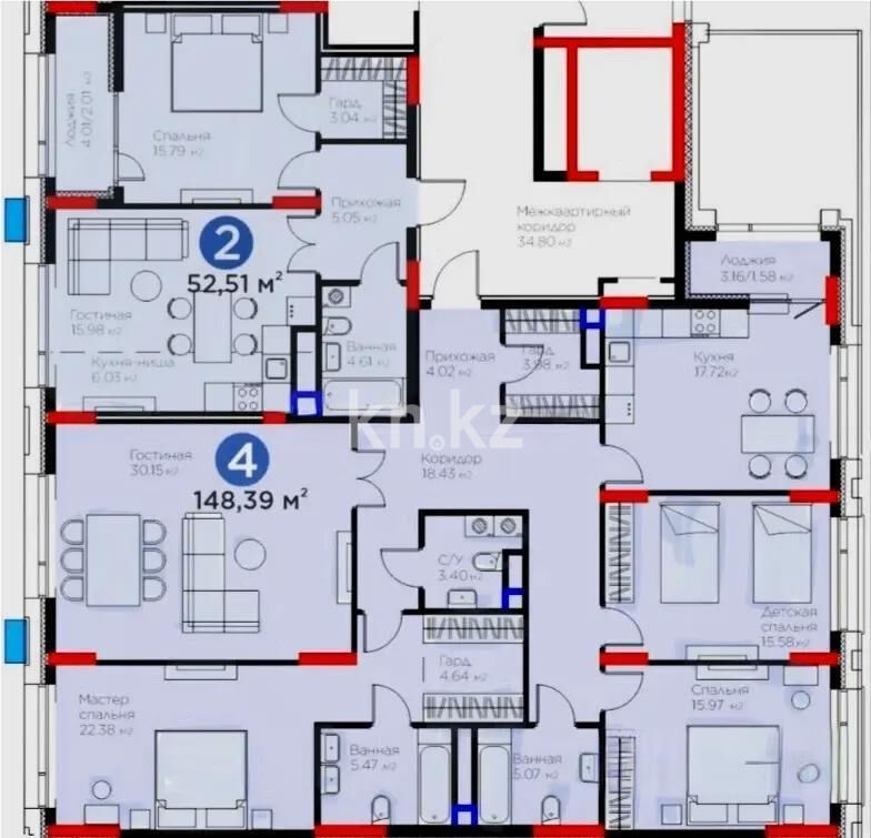 Продажа 6-комнатной квартиры, 201 м² - Продажа пятикомнатных и более квартир в блочном доме в Астане фото 1 из 1