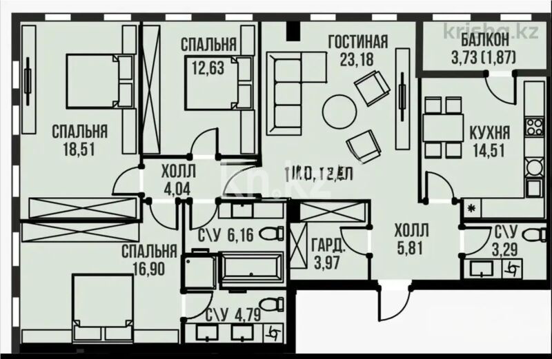 Продажа 4-комнатной квартиры, 117.5 м² - Продажа четырехкомнатных квартир в монолитно-каркасном доме в Казахстане - страница 16 фото 1 из 1