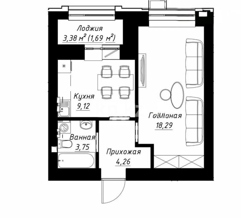 Продажа 1-комнатной квартиры, 41.3 м² - Продажа квартир в монолитно-каркасном доме в Астане - страница 4 фото 1 из 1