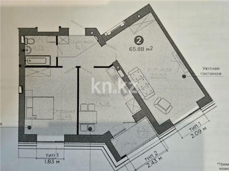 Продажа 2-комнатной квартиры, 66 м² - Продажа двухкомнатных квартир в р-не Есиль Астаны фото 6 из 6