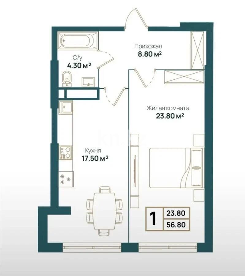 Продажа 1-комнатной квартиры, 57 м² - Продажа дач в Алматинской области фото 2 из 2