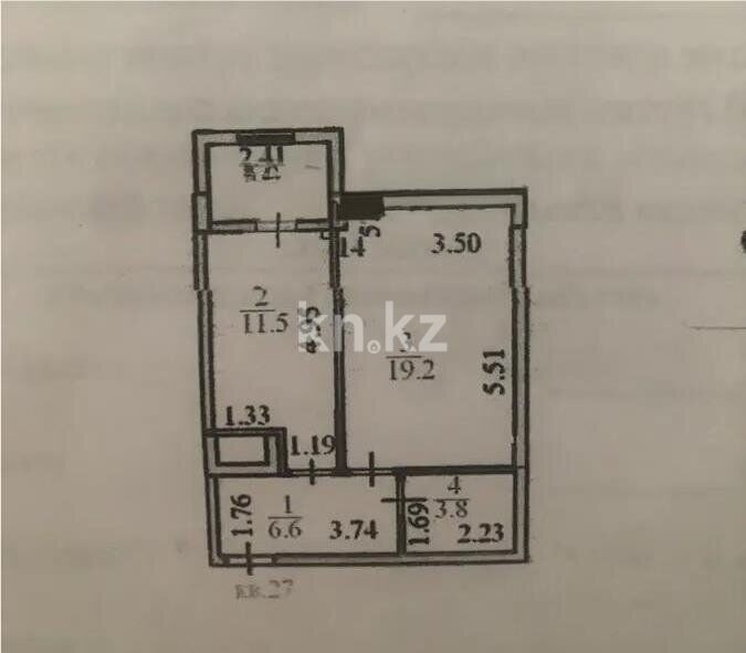 Продажа 1-комнатной квартиры, 44.7 м² - Продажа однокомнатных квартир в р-не Байконур Астаны фото 1 из 1