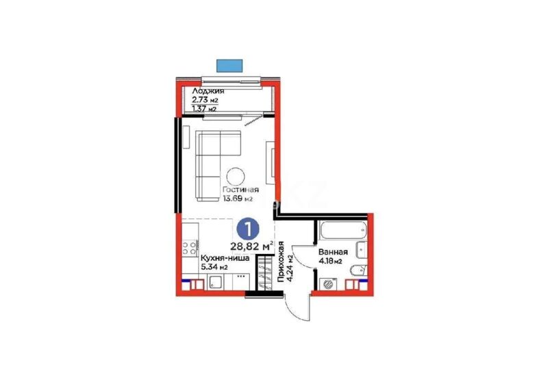 Продажа 1-комнатной квартиры, 28.82 м² - Продажа однокомнатных квартир от собственников в Алматы - страница 20 фото 1 из 1