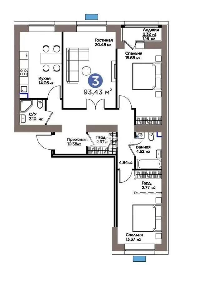 Продажа 3-комнатной квартиры, 94 м² - Продажа трехкомнатных квартир в Астане - страница 9 фото 3 из 3