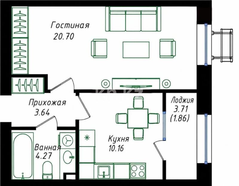 Продажа 1-комнатной квартиры, 40.63 м² - Продажа однокомнатных квартир в блочном доме в Казахстане - страница 47 фото 1 из 1