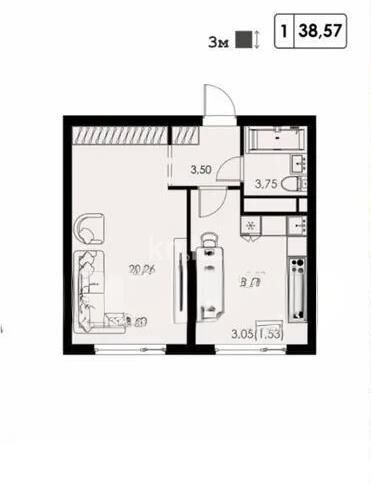 Продажа 1-комнатной квартиры, 38.57 м² - Продажа однокомнатных квартир от собственников в Алматы - страница 7 фото 1 из 1