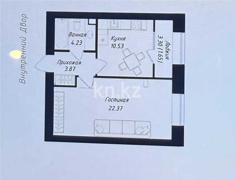 Продажа 1-комнатной квартиры, 43 м² - Продажа  однокомнатных квартир в новостройках Астаны - страница 4 фото 1 из 1