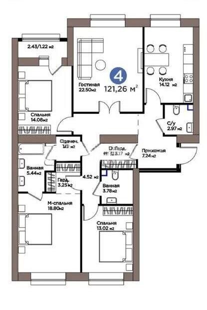 Продажа 4-комнатной квартиры, 121.26 м² - Продажа четырехкомнатных квартир от собственников в Казахстане фото 4 из 4