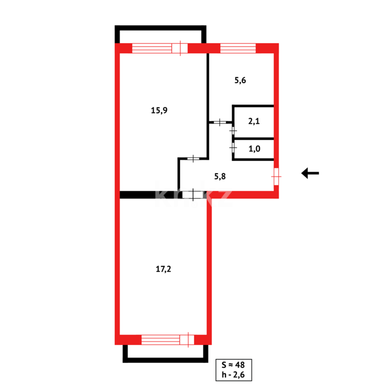 Продажа 2-комнатной квартиры, 48 м² - Продажа двухкомнатных квартир в Абае - страница 4 фото 7 из 7