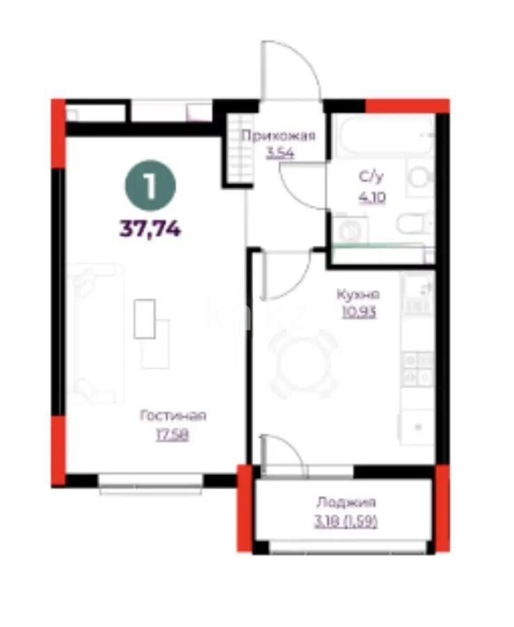 Продажа 1-комнатной квартиры, 37.74 м² - Продажа однокомнатных квартир в Астане - страница 48 фото 1 из 1
