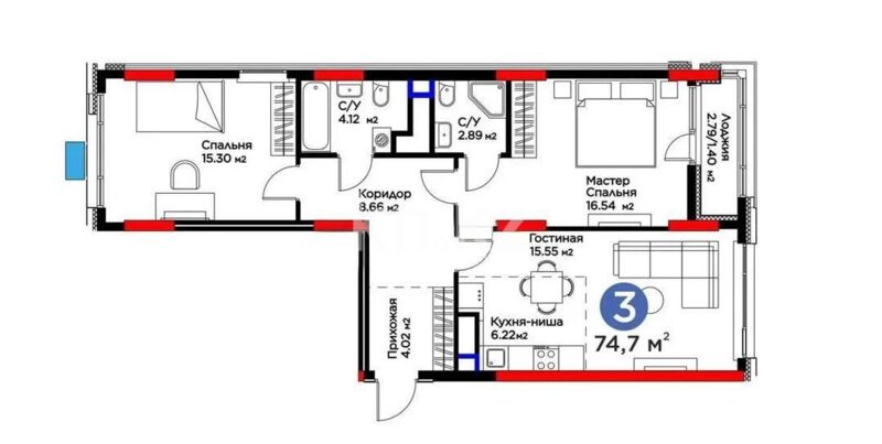 Продажа 3-комнатной квартиры, 75 м² - Продажа трехкомнатных квартир в блочном доме в Казахстане - страница 40 фото 1 из 1