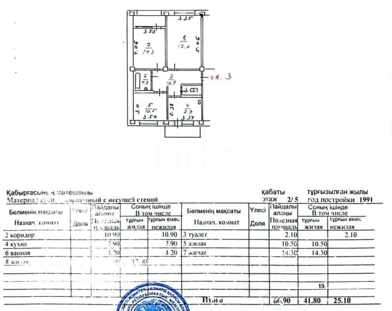 Продажа 3-комнатной квартиры, 67 м² - Продажа трехкомнатных квартир в кирпичном доме в Алматы фото 8 из 8