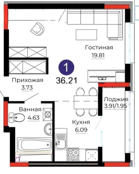 Продажа 1-комнатной квартиры, 36 м² - Продажа однокомнатных квартир в р-не Сарыарка Астаны фото 1 из 1
