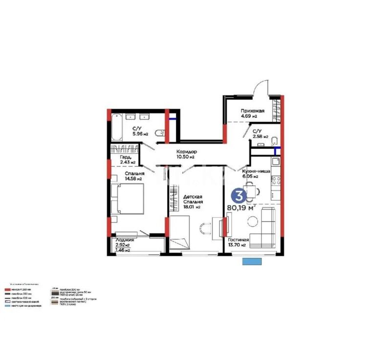 Продажа 3-комнатной квартиры, 80.19 м² - Продажа квартир в монолитно-каркасном доме в Астане - страница 88 фото 1 из 1