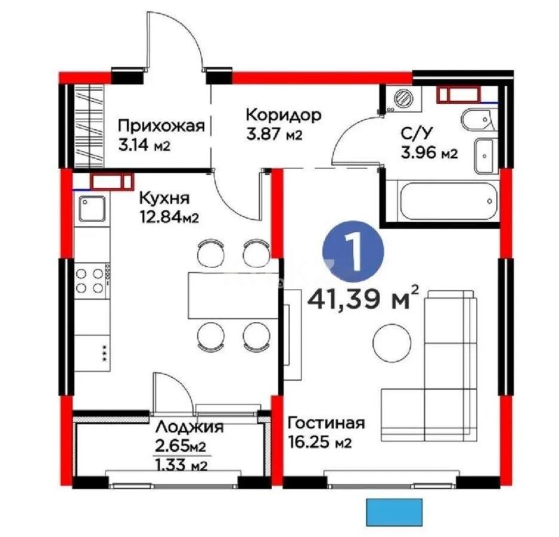Продажа 1-комнатной квартиры, 41.39 м² - Продажа  однокомнатных квартир в новостройках Алматы - страница 4 фото 1 из 1