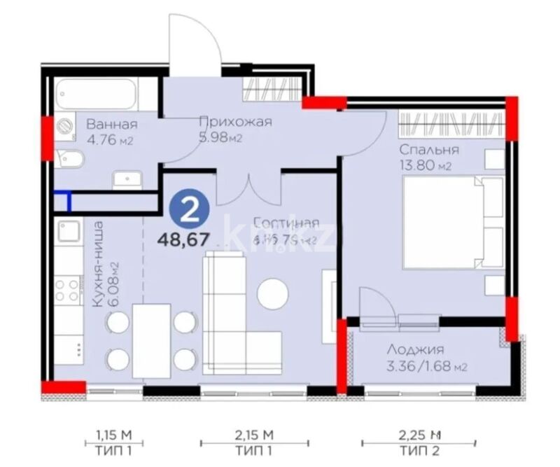 Продажа 2-комнатной квартиры, 48.67 м² - Продажа квартир от собственников в Астане - страница 12 фото 1 из 1