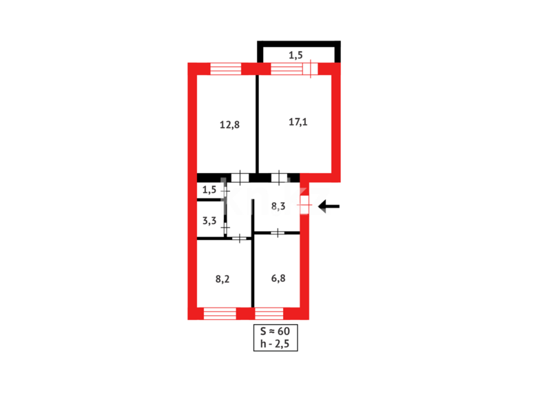 Продажа 3-комнатной квартиры, 59 м² - Продажа квартир в Михайловке Караганды - страница 3 фото 13 из 13