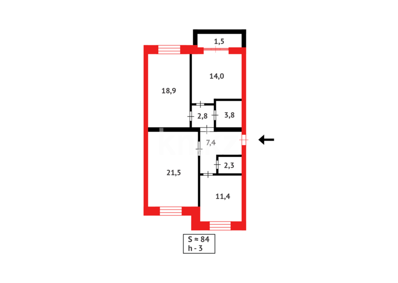 Продажа 3-комнатной квартиры, 84 м² - Продажа трехкомнатных квартир на Юго-Востоке Караганды - страница 21 фото 16 из 16