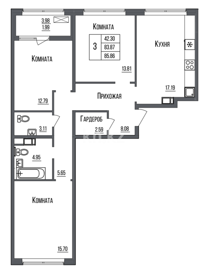 Продажа 3-комнатной квартиры, 87 м² - Продажа трехкомнатных квартир в р-не Сарайшык Астаны - страница 6 фото 16 из 19