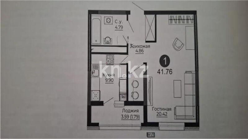 Продажа 1-комнатной квартиры, 41.76 м² - Продажа однокомнатных квартир в блочном доме в Казахстане - страница 56 фото 1 из 1