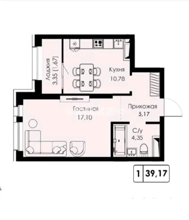 Продажа 1-комнатной квартиры, 39.17 м² - Продажа однокомнатных квартир в Медеуском р-не Алматы - страница 3 фото 1 из 1