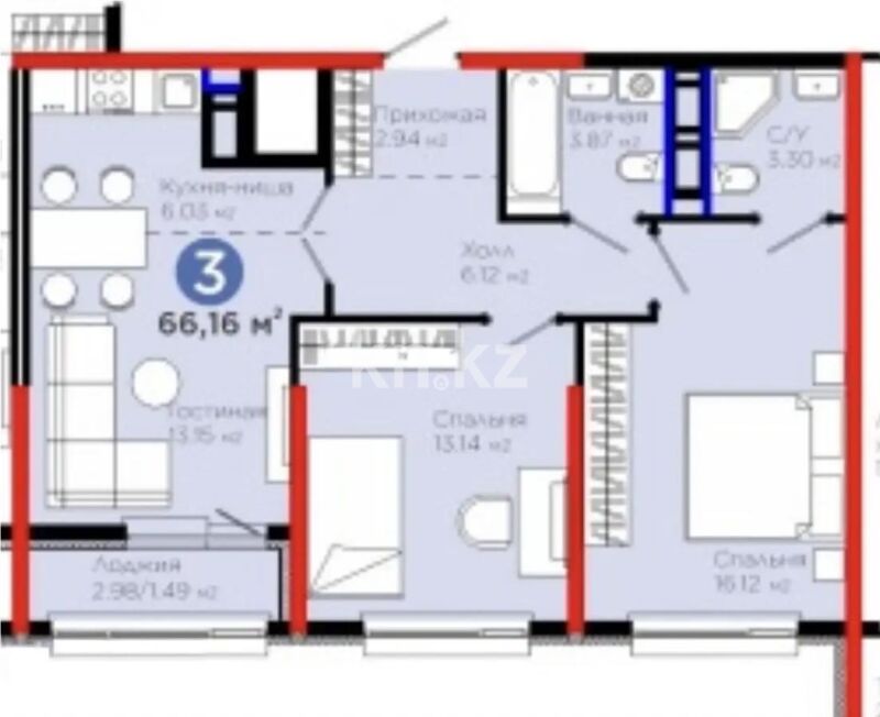Продажа 3-комнатной квартиры, 66.16 м² - Продажа квартир в монолитно-каркасном доме в Астане - страница 98 фото 1 из 1