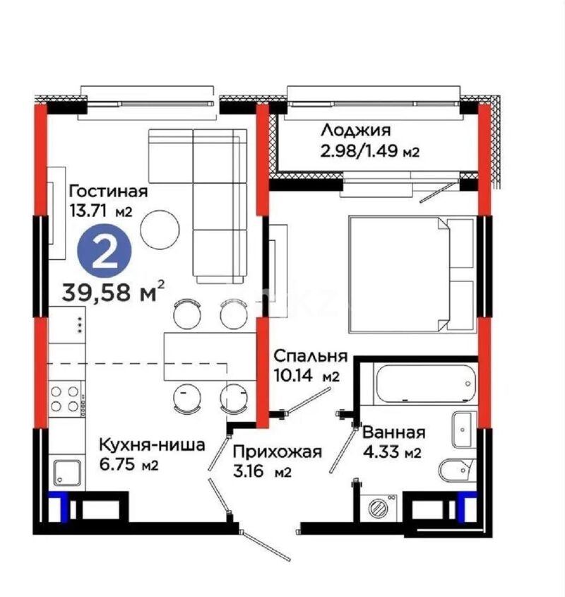 Продажа 2-комнатной квартиры, 39.58 м² - Продажа двухкомнатных квартир в Астане - страница 14 фото 1 из 1