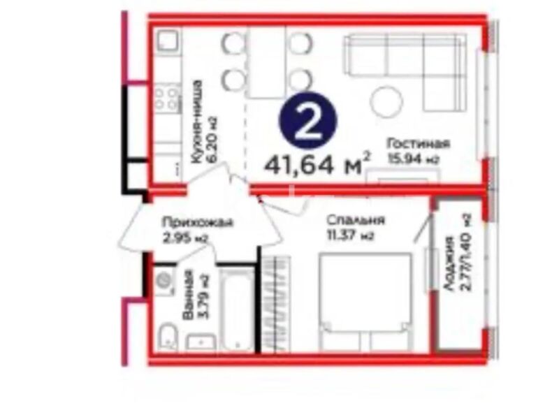 Продажа 2-комнатной квартиры, 42 м² - Продажа двухкомнатных квартир в блочном доме в Казахстане - страница 71 фото 1 из 1
