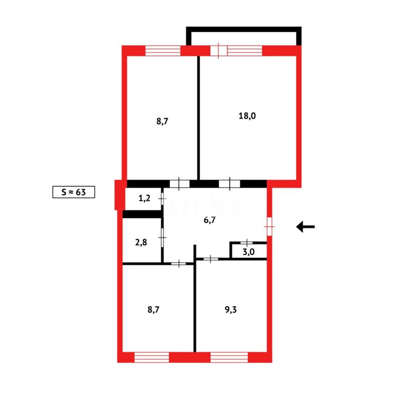 Продажа 3-комнатной квартиры, 64 м² - Продажа трехкомнатных квартир в Темиртау - страница 3 фото 8 из 8
