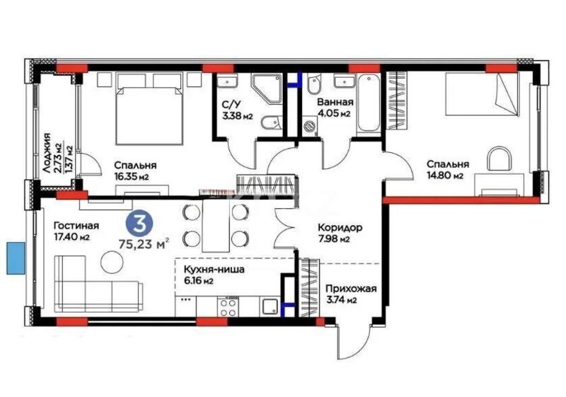 Продажа 3-комнатной квартиры, 75 м² - Аренда офисных и торговых помещений в Костанае фото 1 из 1