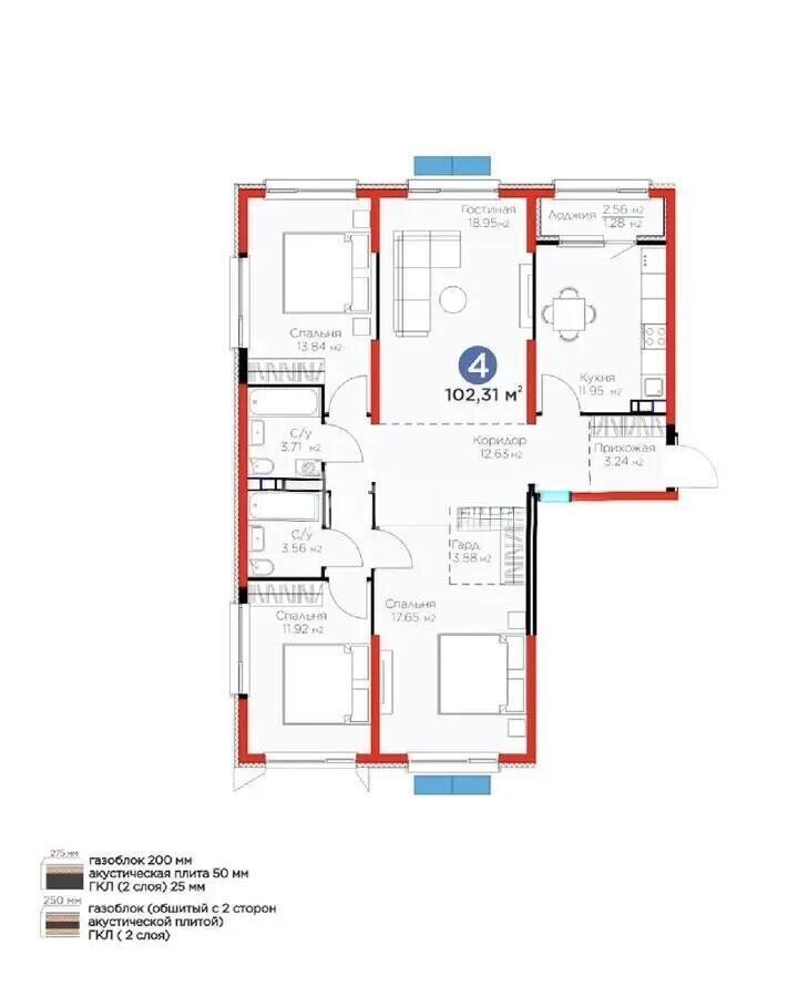 Продажа 4-комнатной квартиры, 102.31 м² - Аренда баз, складов и промышленной недвижимости в Алматинской области фото 1 из 1