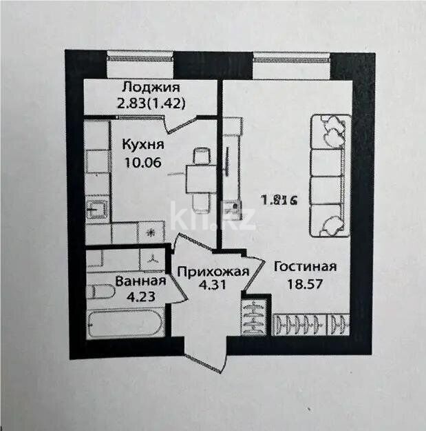Продажа 1-комнатной квартиры, 39 м² - Продажа баз, складов и промышленной недвижимости в Алматинской области фото 1 из 1