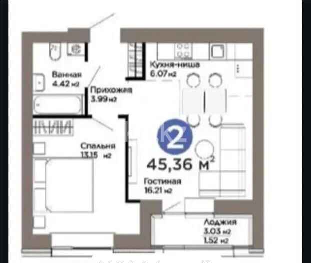 Продажа 2-комнатной квартиры, 45.36 м² - Продажа двухкомнатных квартир в р-не Есиль Астаны - страница 36 фото 1 из 1