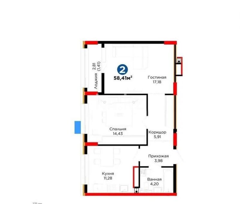 Продажа 2-комнатной квартиры, 58.41 м² - Продажа квартир в Казахстане - страница 51 фото 1 из 1