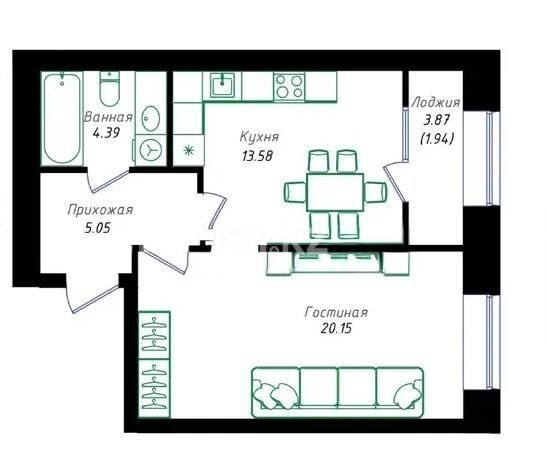Продажа 1-комнатной квартиры, 45.11 м² - Продажа однокомнатных квартир в кирпичном доме в Казахстане - страница 101 фото 1 из 1