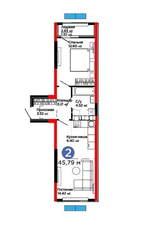 Продажа 2-комнатной квартиры, 45.79 м² - Продажа двухкомнатных квартир в монолитном доме в Казахстане - страница 8 фото 1 из 1