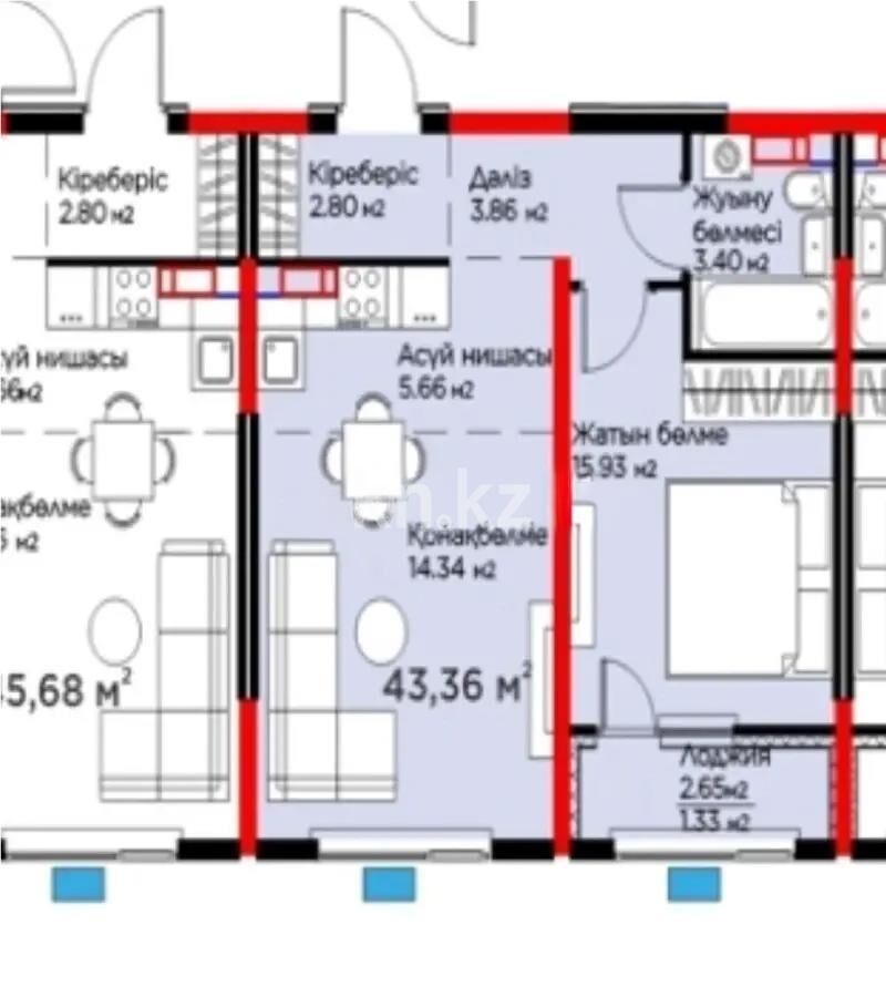 Продажа 1-комнатной квартиры, 44 м² - Продажа квартир в монолитно-каркасном доме в Казахстане - страница 14 фото 1 из 1