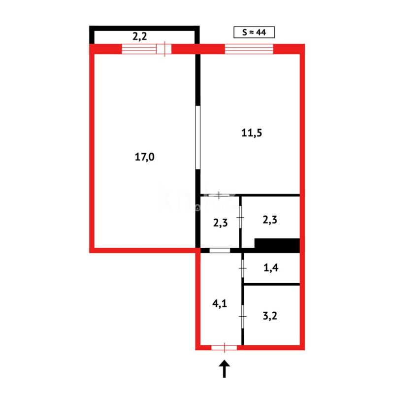 Продажа 1-комнатной квартиры, 44 м² - Продажа однокомнатных квартир в панельном доме в Казахстане - страница 3 фото 1 из 1