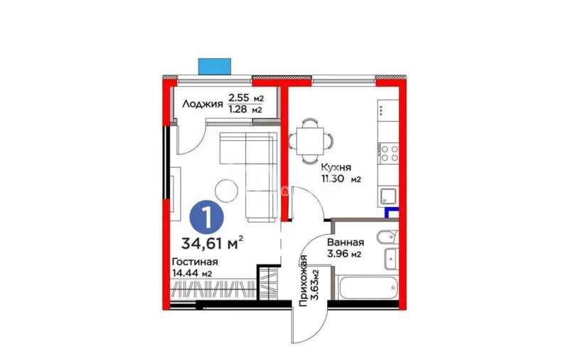 Продажа 1-комнатной квартиры, 34.61 м² - Продажа однокомнатных квартир в монолитно-каркасном доме в Алматы - страница 6 фото 1 из 1