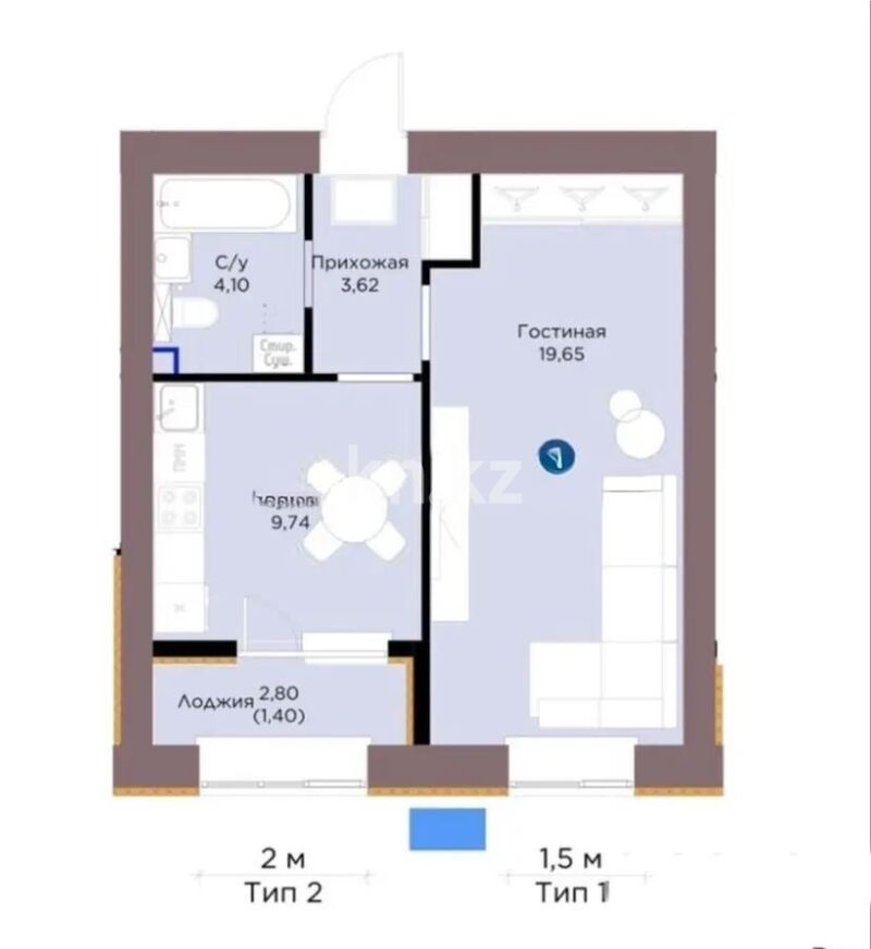 Продажа 1-комнатной квартиры, 38.51 м² - Продажа однокомнатных квартир в р-не Нура Астаны - страница 32 фото 1 из 1