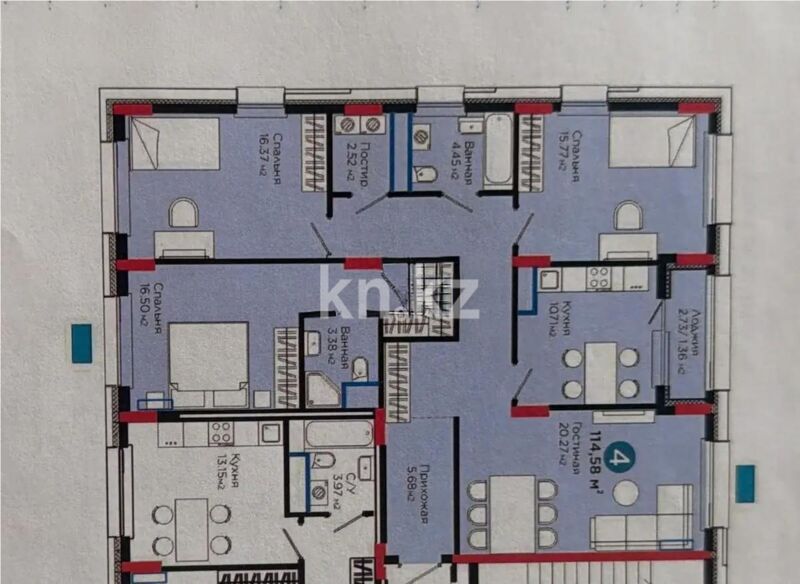 Продажа 4-комнатной квартиры, 114.58 м² - Продажа квартир от собственников в Астане - страница 17 фото 1 из 1